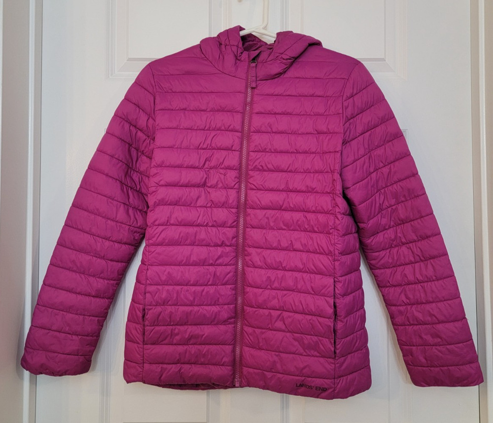Lands End Girls Husky XL 14H 16H Pink Puffer Coat Primaloft Winter Jacket Hooded